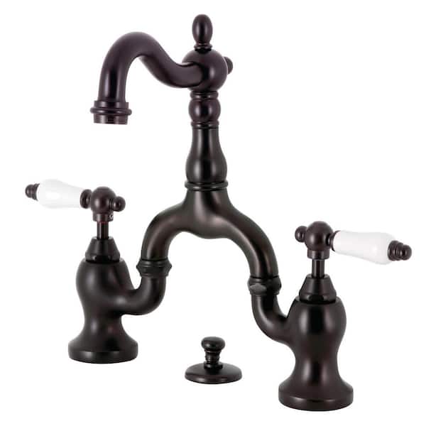 Kingston Brass English Country Bridge 8 in. Widespread 2-Handle Bathroom Faucet with Brass Pop-Up in Oil Rubbed Bronze