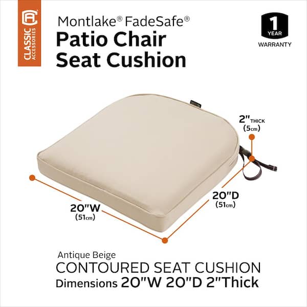 Classic Accessories Montlake Antique Beige 20 In W X D 2 Thick Rounded Back Square Outdoor Seat Cushion 62 006 Ec The Home Depot - Patio Chair Cushions With Rounded Back