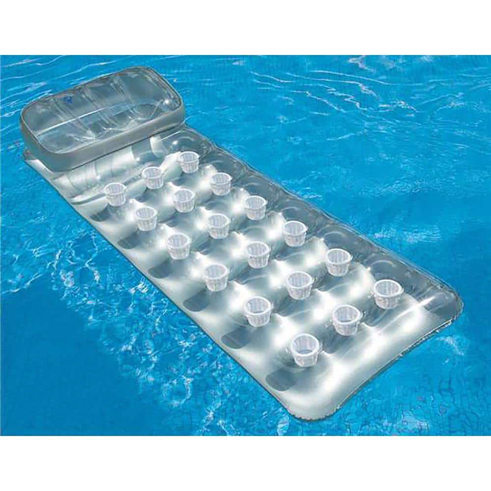 Silver Inflatable 18-Pocket Suntanner Pool Lounger with Headrest