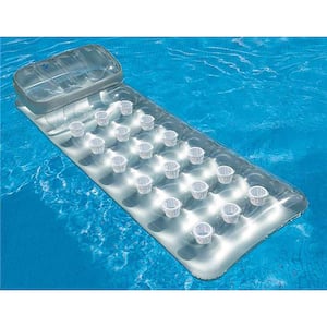 Silver French Mattress Suntanner Pool Lounger Float with Headrest 18-Pocket