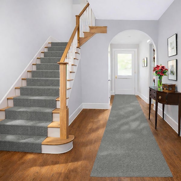 Non-Slip Hallway Runner Rug by The Foot Utility Mat For Home/Office Gray Ribbed, 2 ft. x 14 ft.