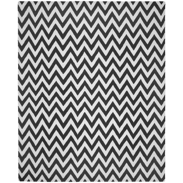 Dhurries 10 ft. x 14 ft. Black/Ivory Striped Chevron Area Rug