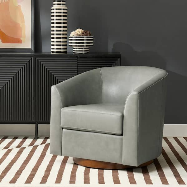 JAYDEN CREATION Teeny Sage Modern Geniun Leather Swivel Barrel Chair ...