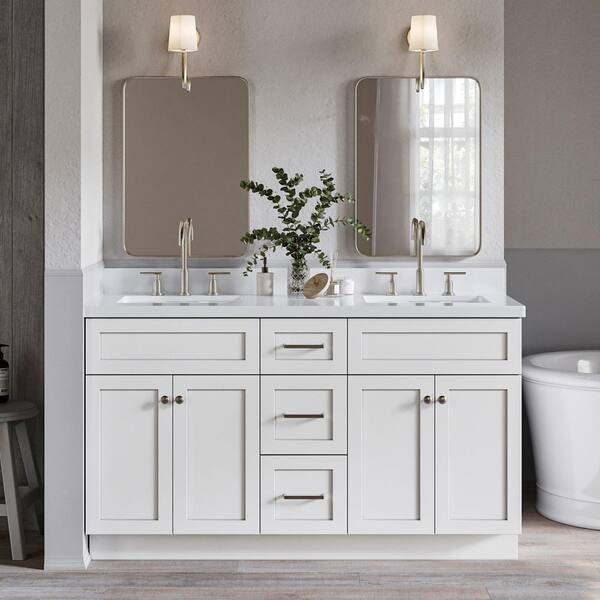 ARIEL Hamlet 61 In. W X 22 In. D X 36 In. H Bath Vanity In White With ...