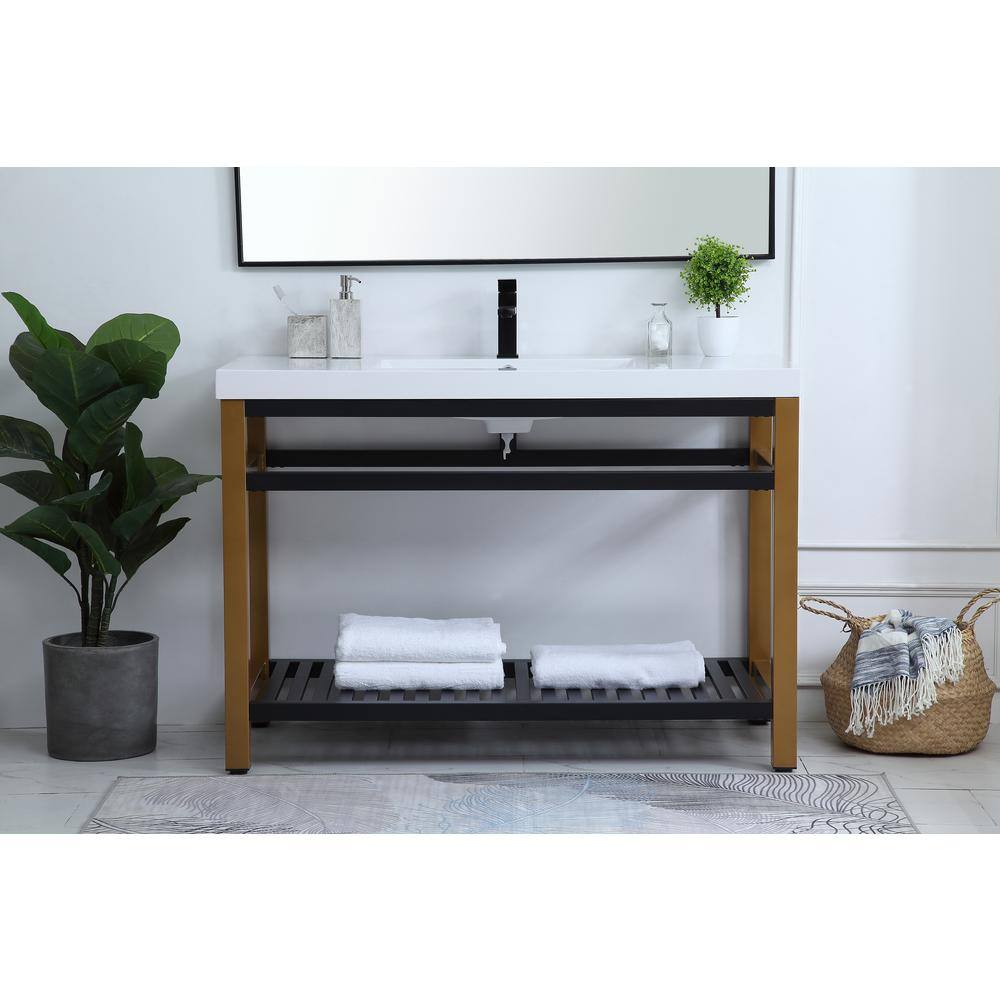 Raya 48" Black and Gold Metal Bathroom Vanity with Resin Top