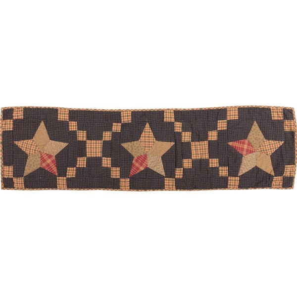 VHC BRANDS Arlington 13 in. W x 48 in. L Navy, Barn Red, Tan Patchwork Star Quilted Cotton Table Runner