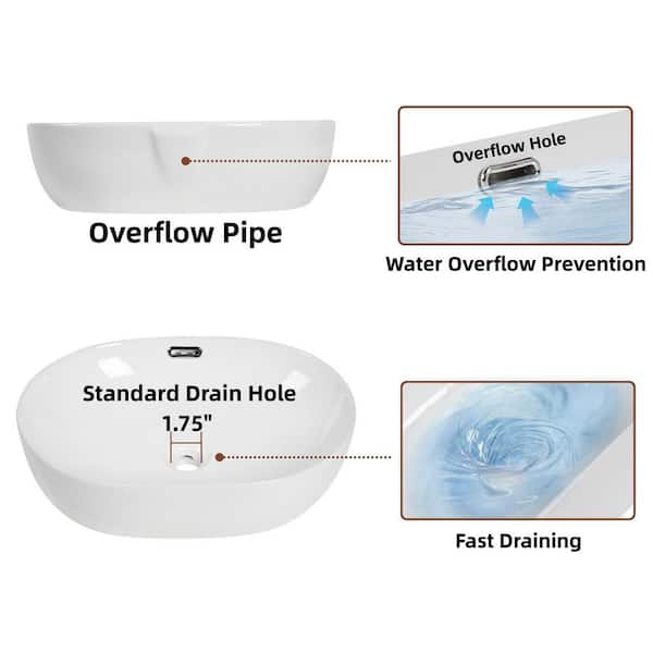 19 in. x 14 in. Oval Vessel Sink with Overflow, Modern Above Counter White Ceramic Sink for Bathrooms