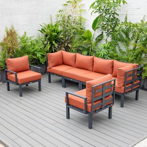 Chelsea Black 6-Piece Aluminum Outdoor Patio Sectional with Orange Cushions