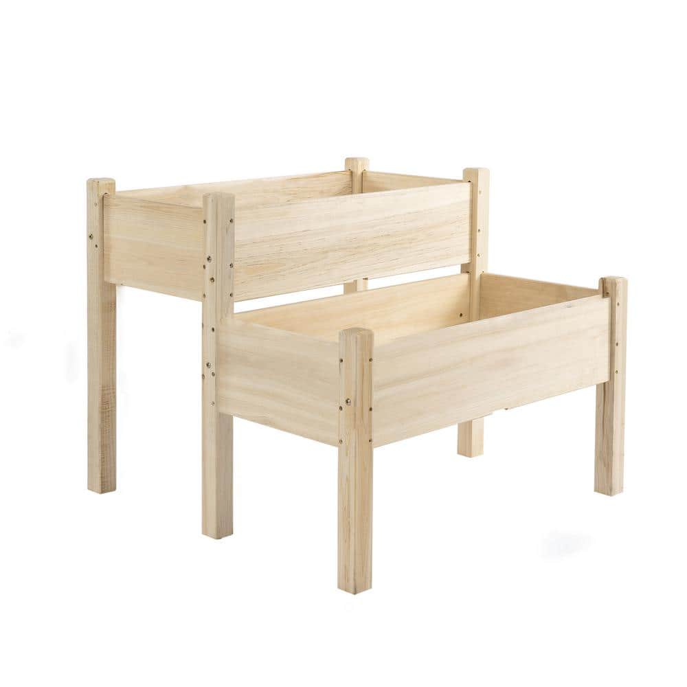 34 in. W x 34 in. D x 28 in. H Wood Outdoor Garden Raised Bed with 2-Tier E