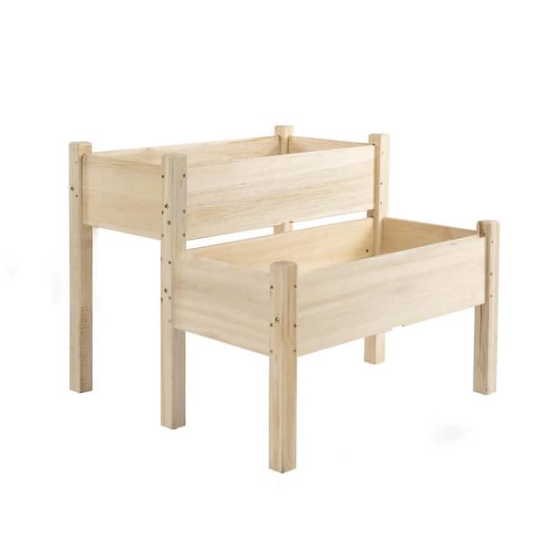 Unbranded 34 in. W x 34 in. D x 28 in. H Wood Outdoor Garden Raised Bed with 2-Tier Elevated Wood for Plants, Backyard, Flowers