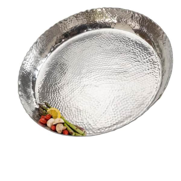 HomeRoots Amelia 25 in. W x 4 in. H x 25 in. D Round silver Stainless Steel Dinnerware and Serving Storage