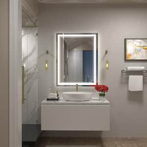 28 in. W x 36 in. H Rectangular Frameless 192 LEDs/m Front Lighted Anti-Fog Tempered Glass Wall Bathroom Vanity Mirror