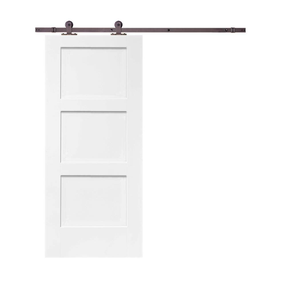 CALHOME 36 in. x 80 in. 3-Panel White Stained Composite MDF Equal Style ...