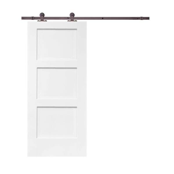 CALHOME 36 in. x 80 in. 3-Panel White Stained Composite MDF Equal Style Interior Sliding Barn Door with Hardware Kit