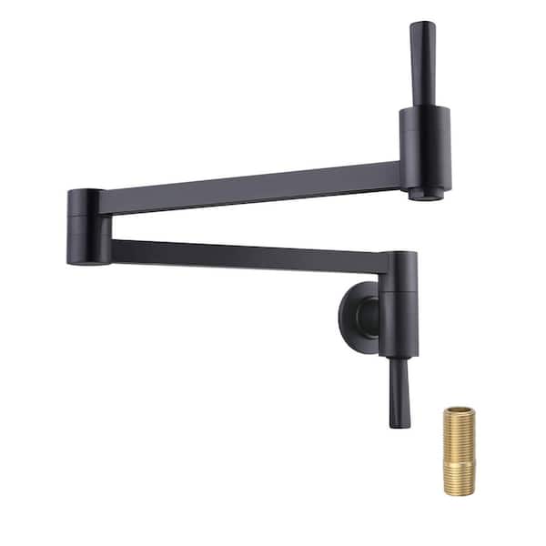 Wall Mounted Pot Filler Kitchen Faucet with Double Handles and 360° Spout Swivel in Matte Black