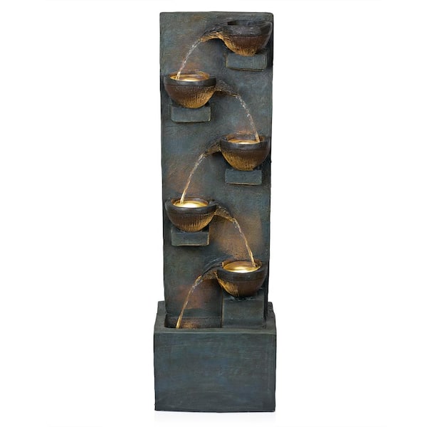 Alpine Corporation 39 in. Tall 6-Tiered Bowl Floor Fountain with Warm LED Lights