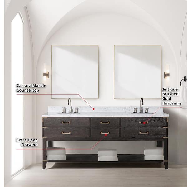 Lexora Irvington 80 in W x 22 in D Brown Oak Double Bath