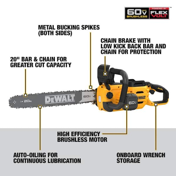 FLEXVOLT 60V MAX 20 in. Brushless Cordless Battery Powered Chainsaw and Carry Case Tool and Case Only