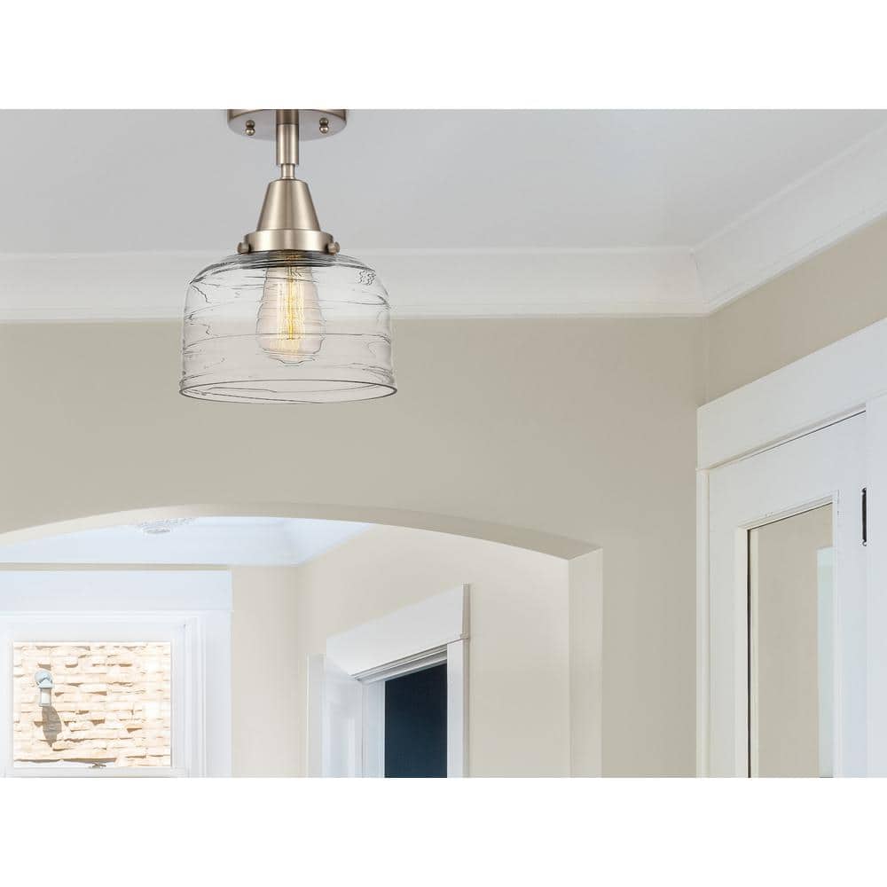 Caden Bell 10" Clear Deco Swirl Glass & Satin Nickel Flush Mount