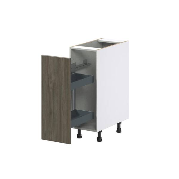 J COLLECTION Medora Textured Slab Walnut Assembled Pullout Left Spice Rack Kitchen Cabinet (12 in. W x 34.5 in. H x 24 in. D)