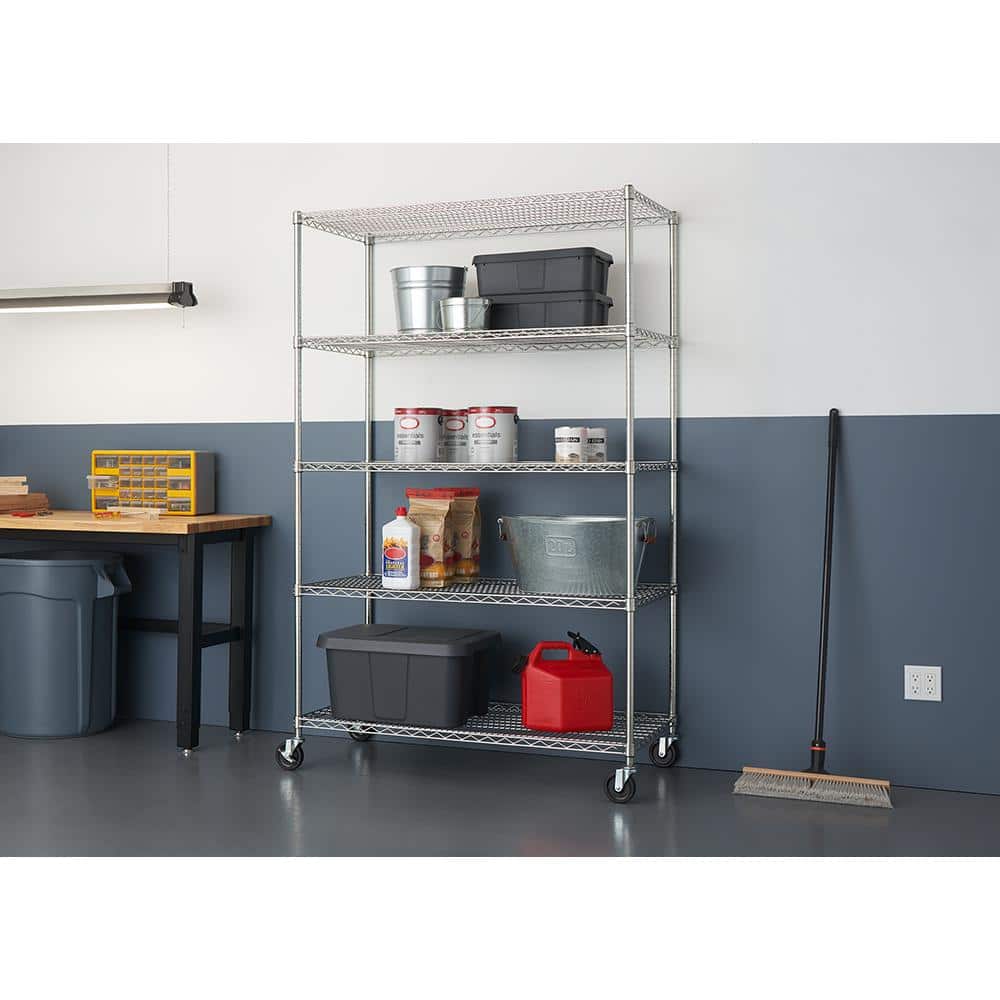 EcoStorage 48" Chrome 5-Tier Commercial Wire Shelving Unit