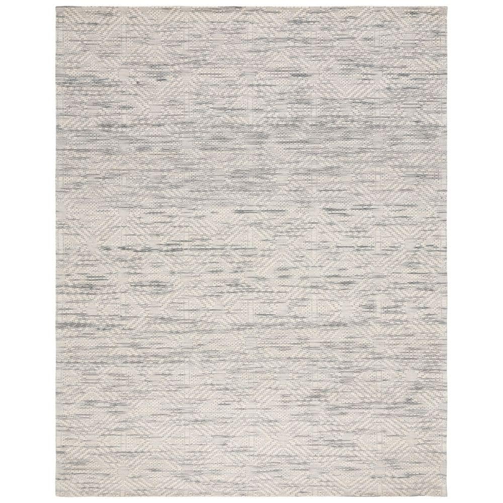 Elegant Geometric Gray Wool 8' x 10' Handwoven Area Rug
