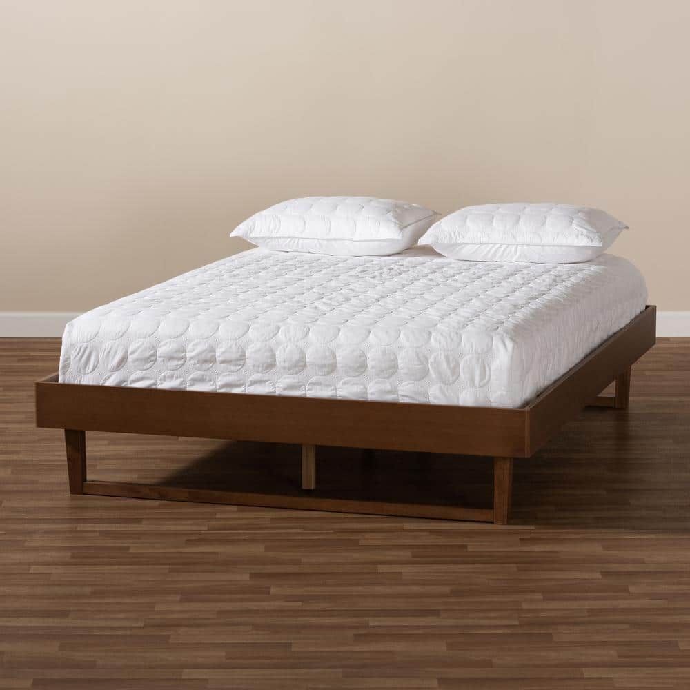 Liliya Walnut Brown Full Size Wood Platform Bed Frame with Slats