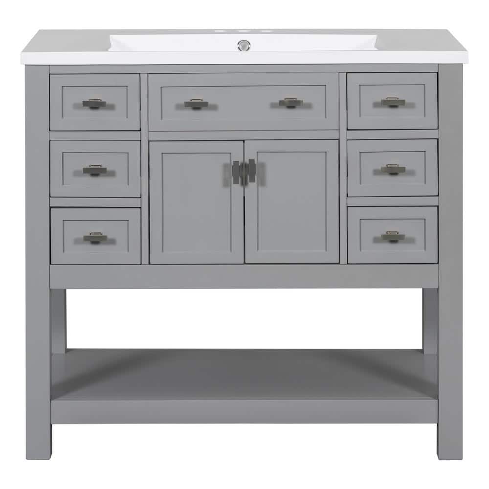 36 in. W x 18 in D. x 34 in. H Bathroom Vanity in Gray with 2 Soft Closing Doors, 6 Drawers and 1 Resin Sink Top price history on PriceWatchPro