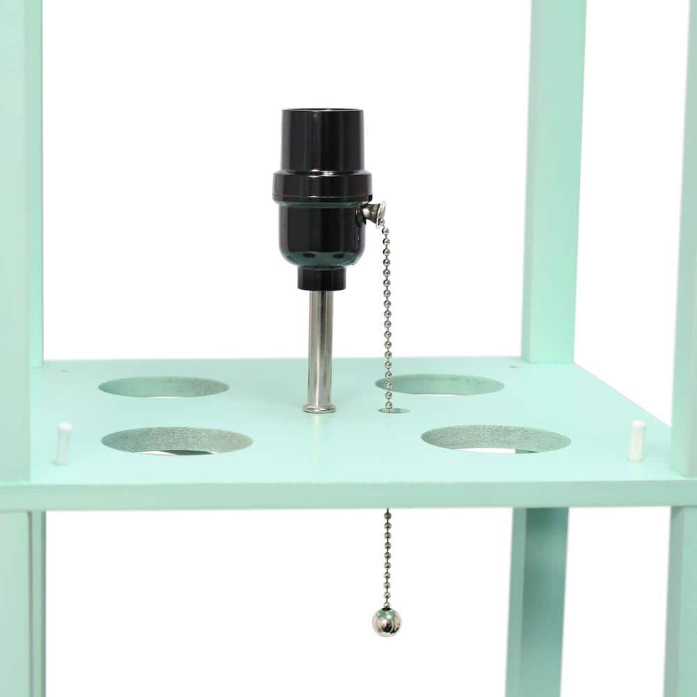 Aqua Painted Three Shelf Floor Lamp with White Shade