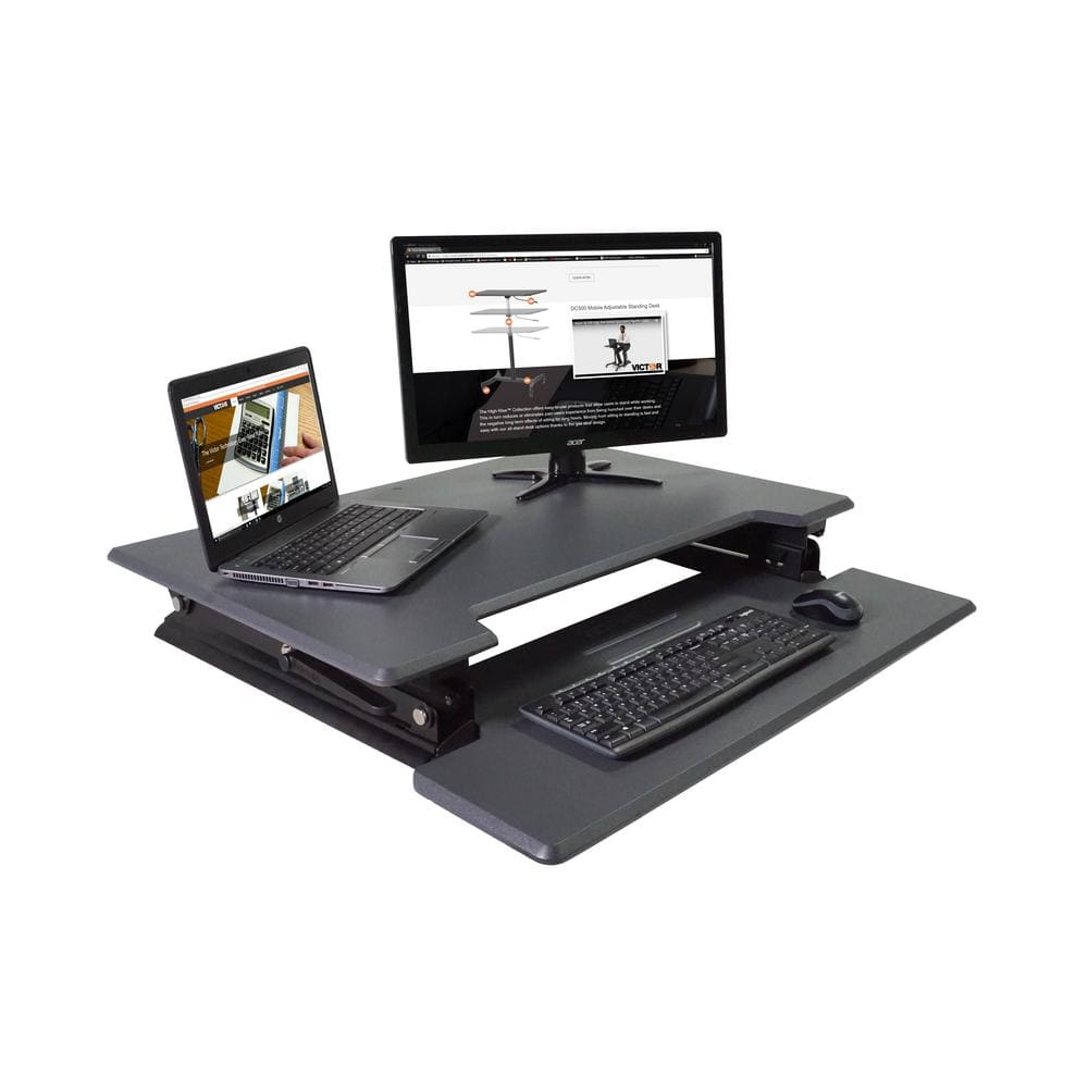 Gray Adjustable Height Standing Desk Converter with Keyboard Tray