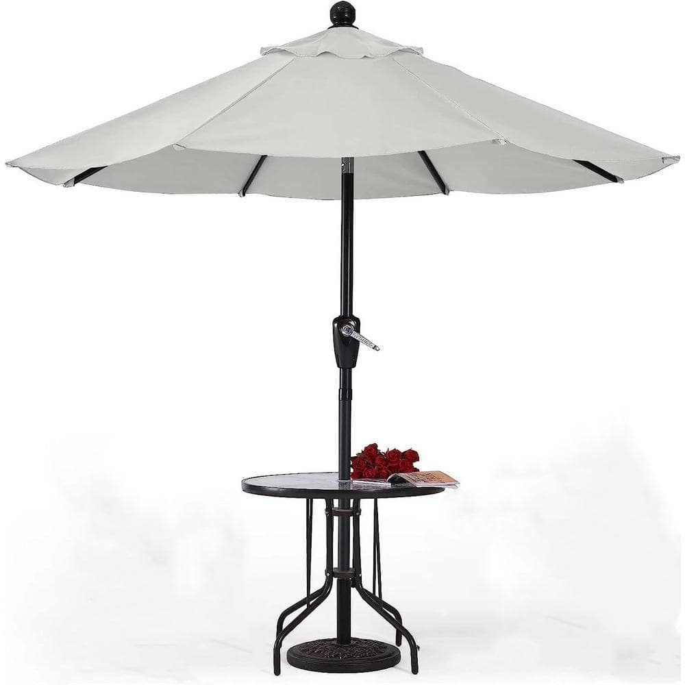 9 ft. Beach Umbrella Light in Beige Durable Patio Umbrellas