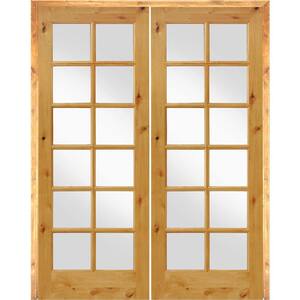 48 in. x 96 in. Rustic Knotty Alder 12-Lite Low E Glass Both Active Solid Core Wood Double Prehung Interior Door