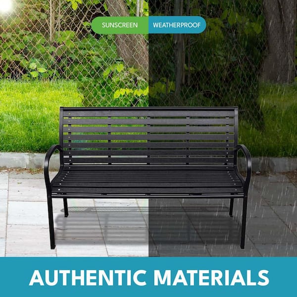 ITOPFOX 46 in. W Sleek Metal Garden Bench, Patio Bench with