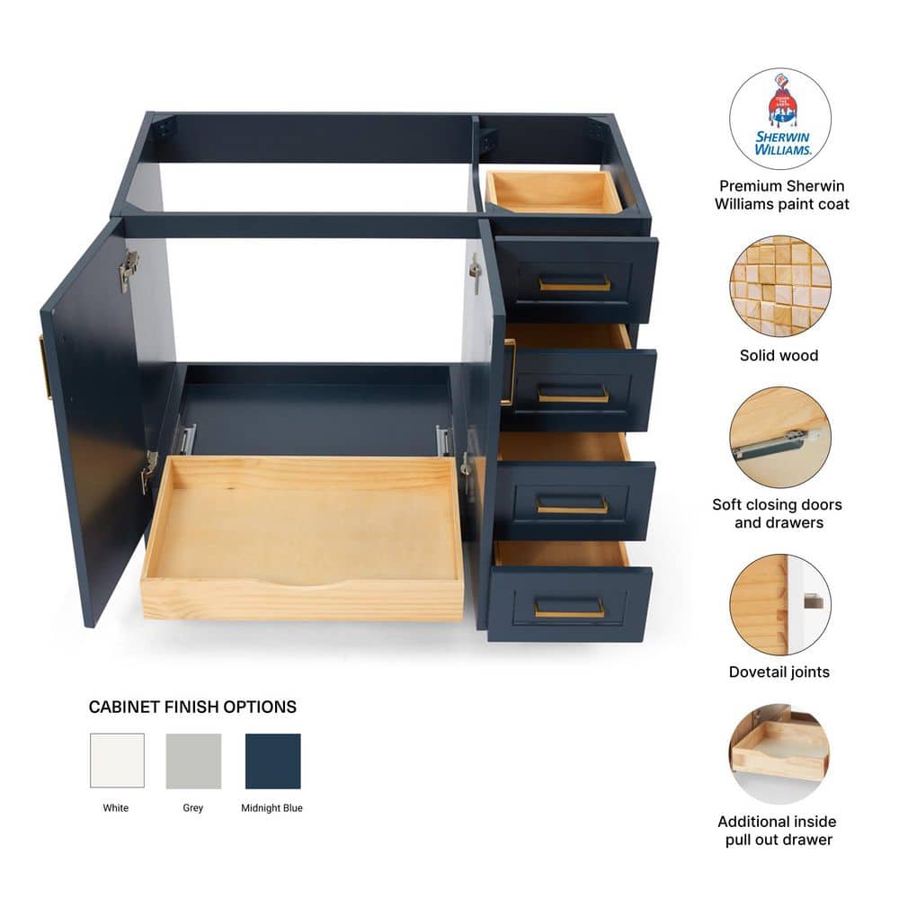 Midnight Blue Wood Freestanding Single Bathroom Vanity Base