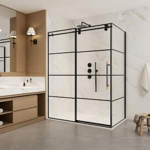 Losar 60 in. W x 78 in. H Rectangle Sliding Frameless Corner Shower Dooe Enclosure in Matte Black with Clear Glass