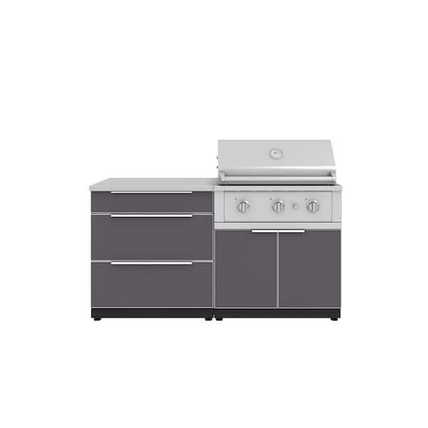 NewAge Products Outdoor Kitchen 65 in. W x 24 in. D x 48.5 in. H Aluminum Gray 4-Piece Cabinet Set Performanceormance LP Grill