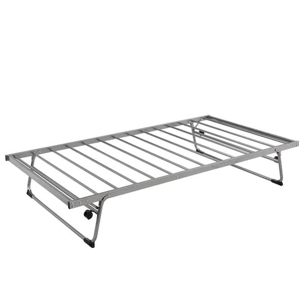 Silver Metel Twin Size Daybed With, Does A Trundle Bed Pop Up