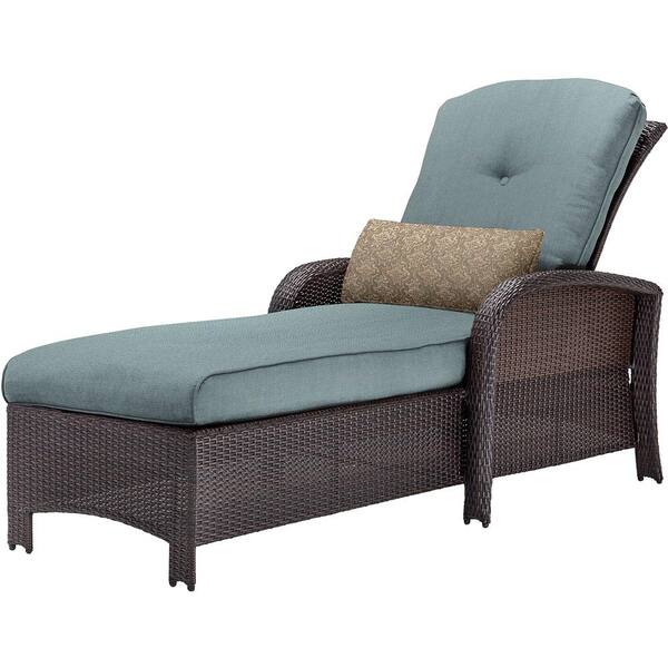 Cambridge Corolla Wicker Outdoor Chaise Lounge with Blue Cushions