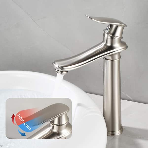 Single Handle Single Hole Bathroom Vessel Sink Faucet Waterfall Bathroom Sink Faucet with Pop-Up Drain in Brushed Nickel