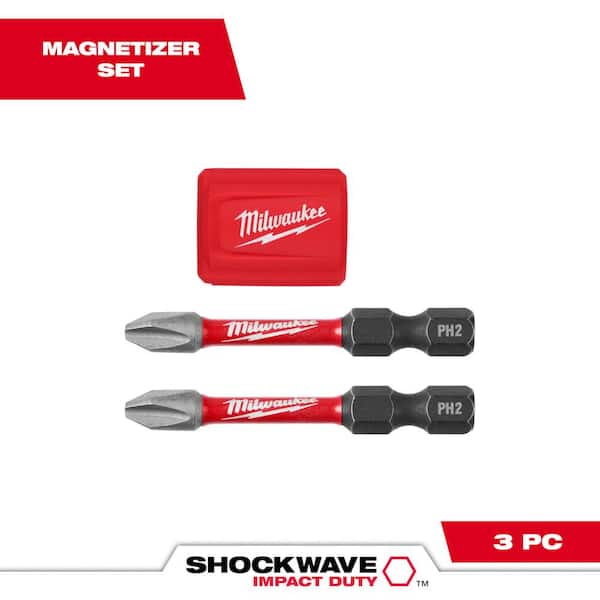 Milwaukee SHOCKWAVE Impact Duty Alloy Steel Magnetic Attachment & PH2 Bit Set (3-Piece)