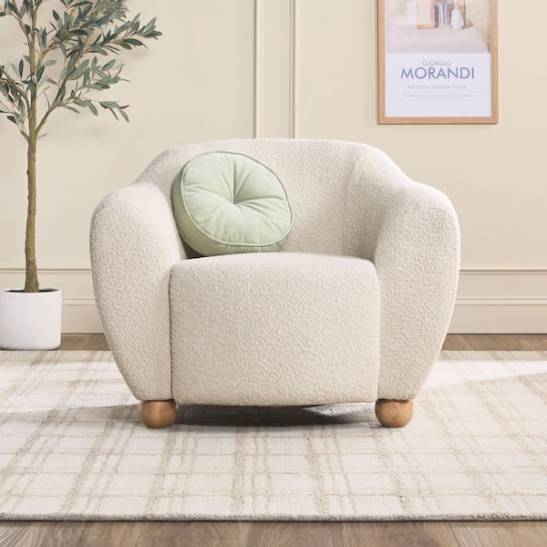 Walker Edison Furniture Company Linley Ivory Contemporary Boucle Accent Chair with Wood Legs