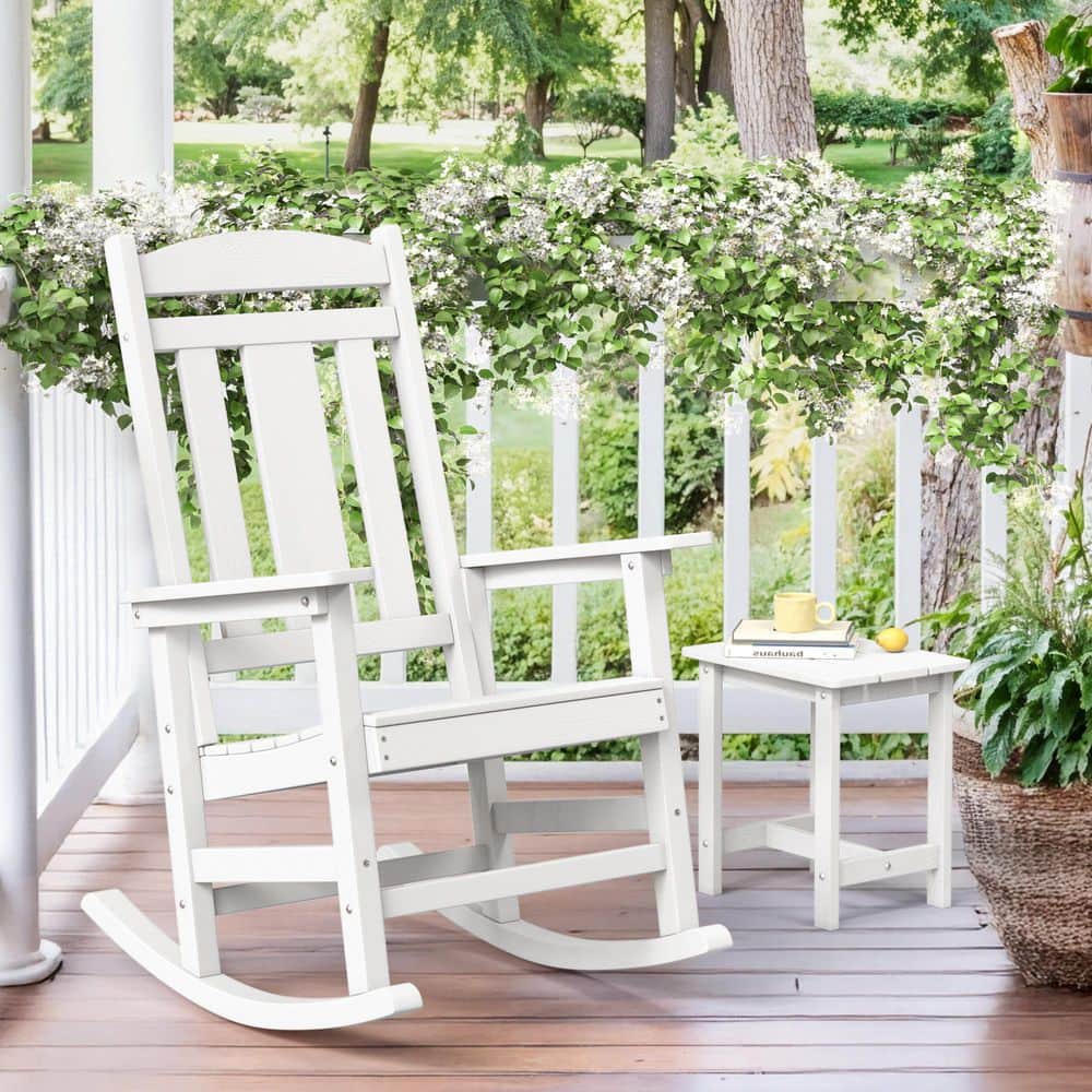 OrangeOne White Plastic Adirondack Outdoor Rocking Chair Porch Rocker ...