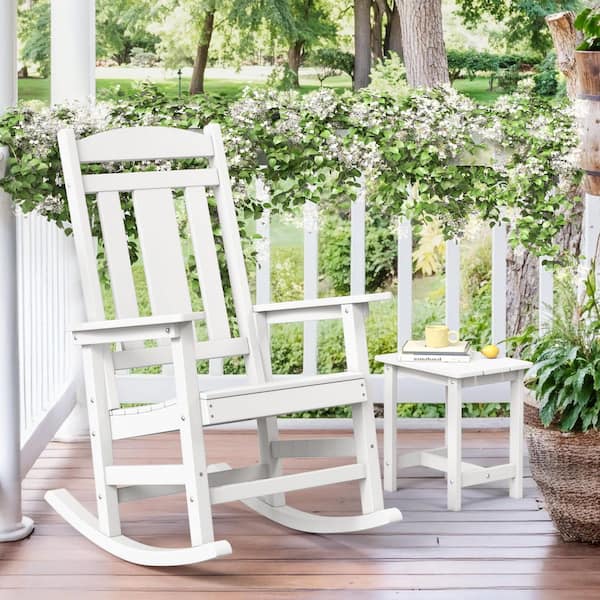 White Plastic Adirondack Outdoor Rocking Chair Porch Rocker Patio Rocking Chairs