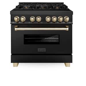 Autograph Edition 36" 4.6 cu. ft. Dual Fuel Range in Black Stainless Steel with Gold Accents
