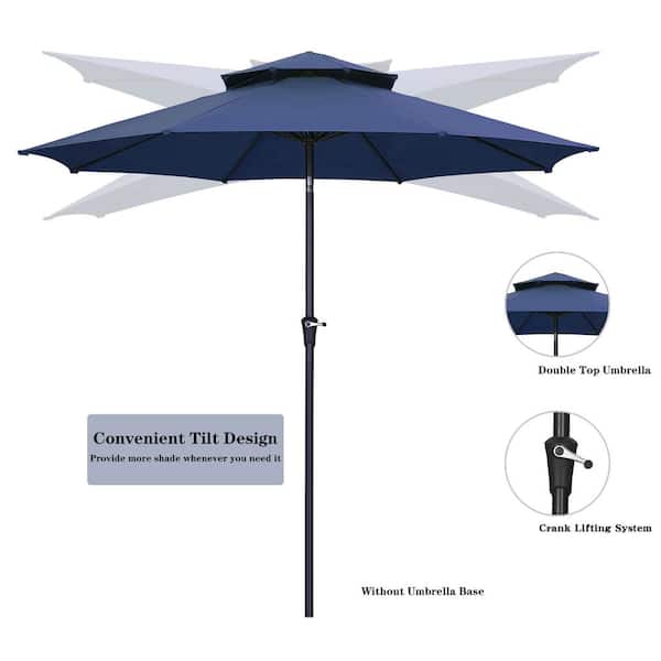 OVASTLKUY 11 ft. 2-Tier Round Market Outdoor Patio Umbrella in Navy Blue  MAOV-OTU030NB - The Home Depot