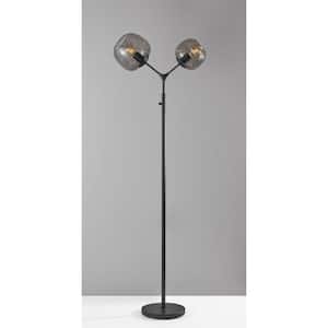 71.5 in. Black 2-Light Traditional Shaped Standard Floor Lamp With Globe Shade