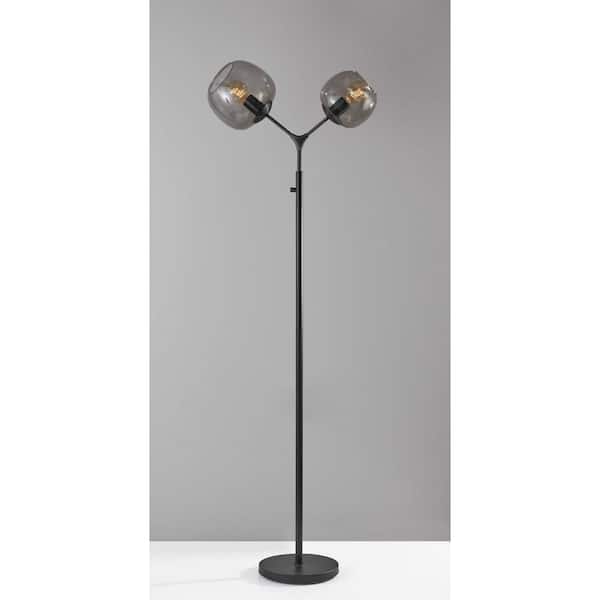HomeRoots 71.5 in. Black 2-Light Traditional Shaped Standard Floor Lamp With Globe Shade