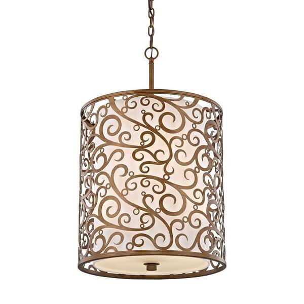Fifth and Main Lighting 6-Light Burnished Gold Pendant with Light Beige Fabric Shade