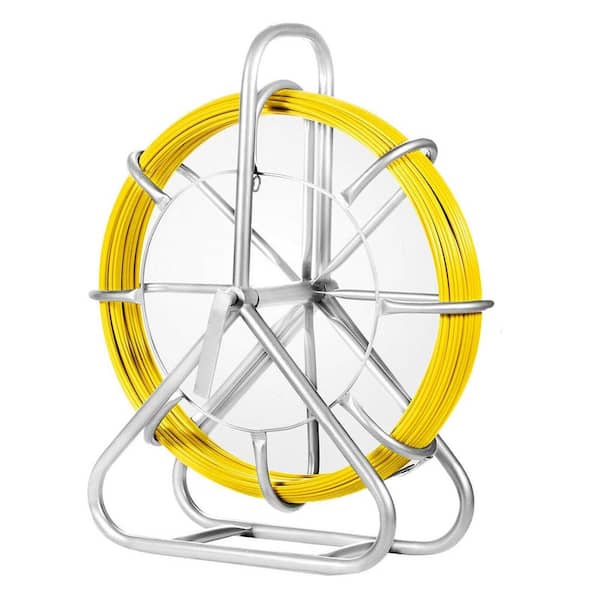 6 mm 425 ft. Fiberglass Wire Cable Running Puller Fish Tape with Cage and Durable Steel Reel Wheel Stand