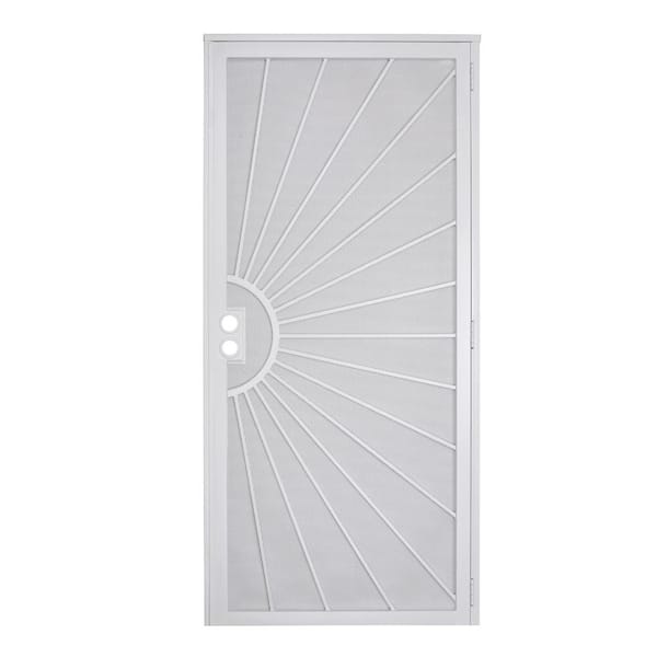 US Door and Fence 32 in. x 80 in. Nuevo Dia White Steel Surface Mount Outswing Security Door with Perforated Steel Screen Inlay